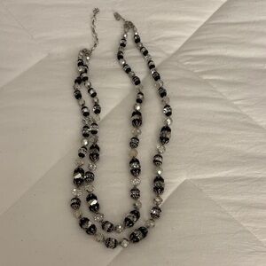 Elegant Glass  Black and Silver Beaded Necklace